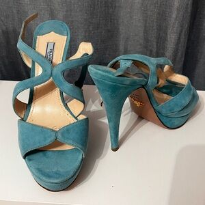 Prada Blue Suede Heels